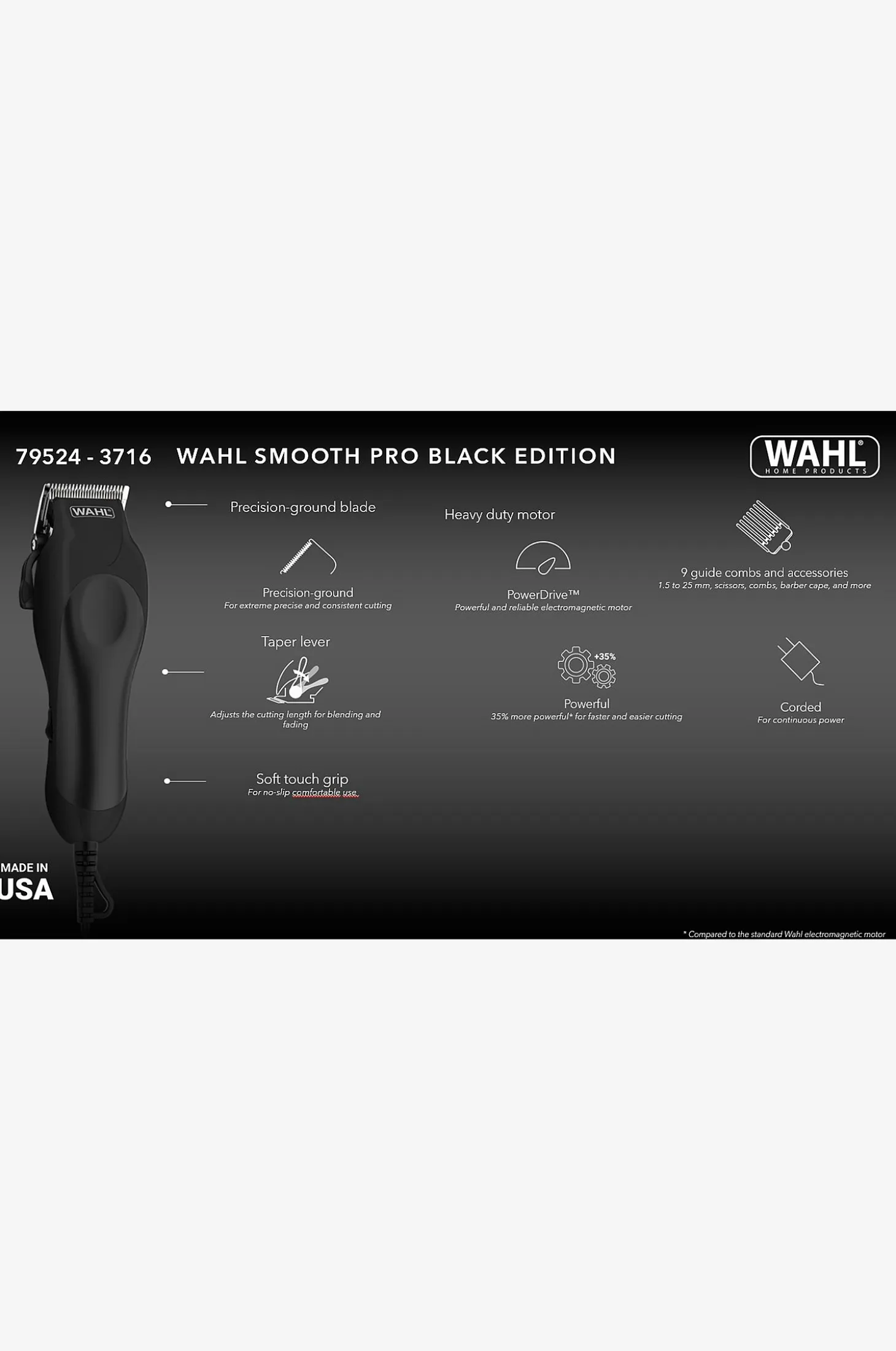 Ammattimainen kotiparturi Smooth Pro Black Edition