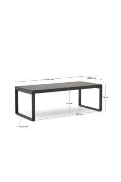 Galdana-ulkopöytä, joka on valmistettu alumiinista ja jonka pinta on tummanharmaa 220 (340) x 100 cm.