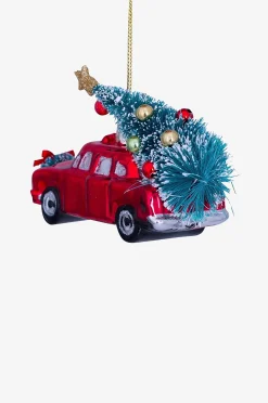 Joulukoriste Punainen auto ja joulukuusi, K 5,5 cm