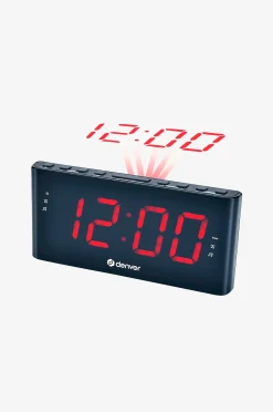 Kelloradio, joka heijastaa kellonajan, kaksi herätystä