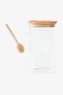 Korkea lasikanisteri, jossa on bambukansi ja mittalusikka - 1400 ml