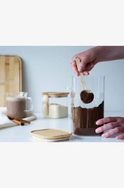 Korkea lasikanisteri, jossa on bambukansi ja mittalusikka - 1400 ml