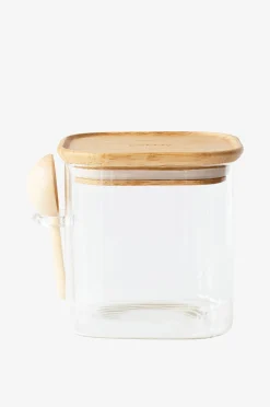 Korkea lasikanisteri, jossa on bambukansi ja mittalusikka - 800 ml