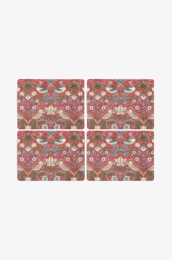 Pöytätabletit Morris & Co Strawberry Thief Red, 4/pakk.